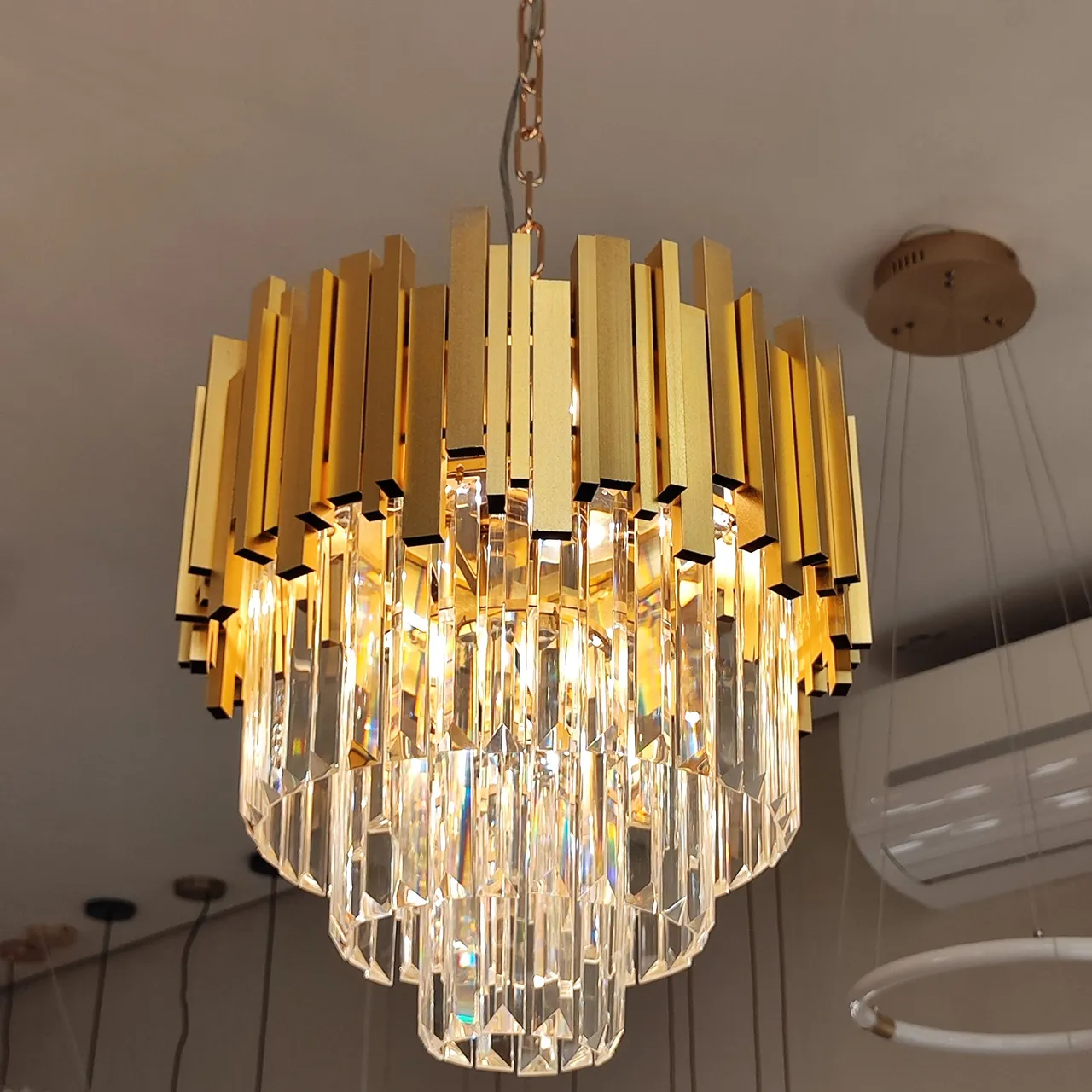 Lustre Dourado com Cristais