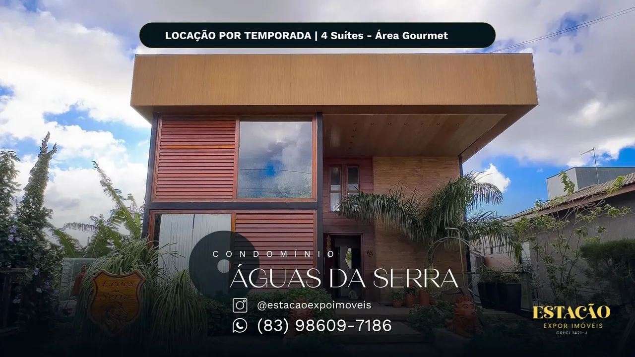 ÁGUAS DA SERRA | Casa para Locação por Temporada, com 4 suítes e Jacuzzi. Bananeiras/PB