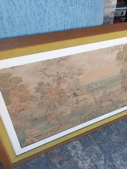 Quadro Moldurado Tapeçaria Francesa Gobelin Vilarejo - Foto 3