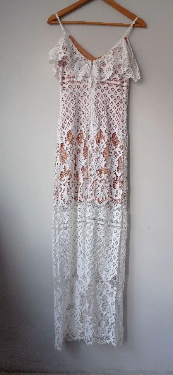 Vestido longo de renda branco - Foto 4