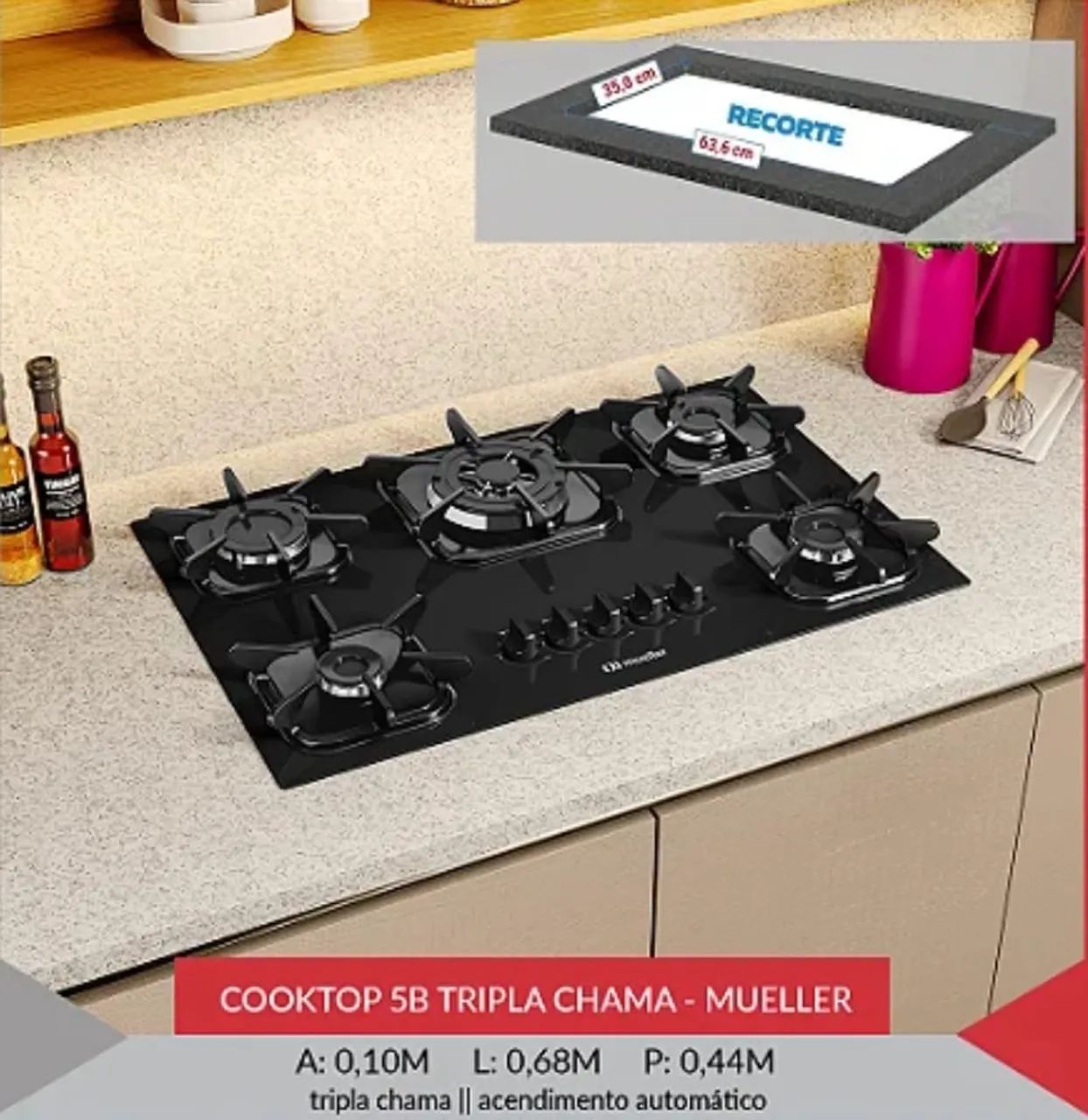 Fogão Cooktop Mueller tripla chama 