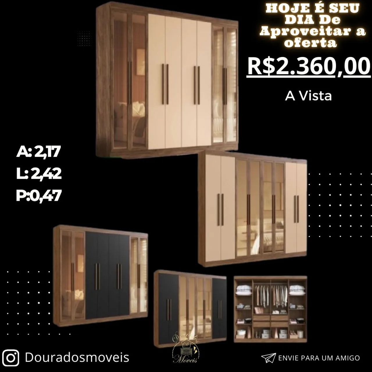 Guarda-Roupas de Casal 6 Portas - Amadeirado - Novo