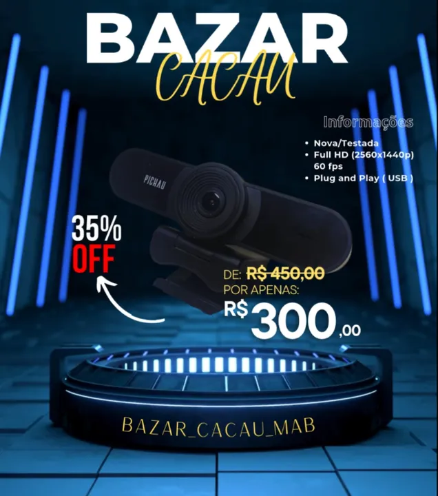 Webcam Pichau Indus, 2K, USB
