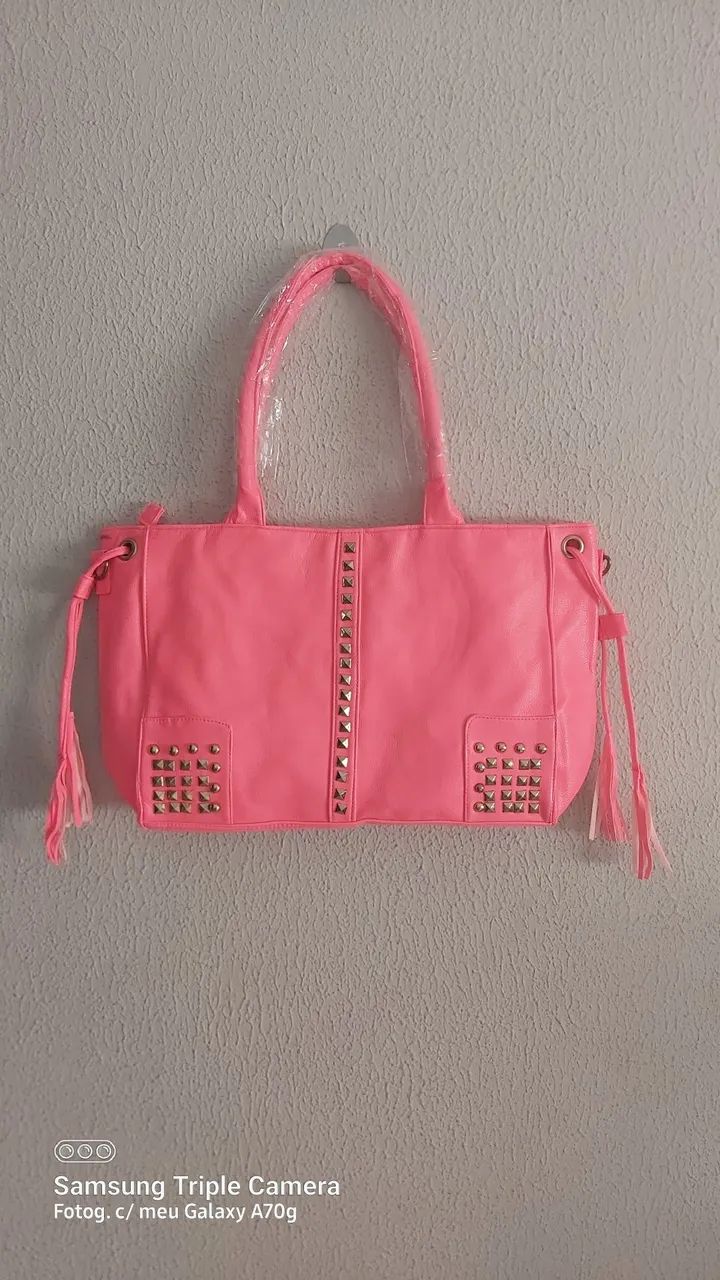 Bolsa Rosa Neon Nova . Courino