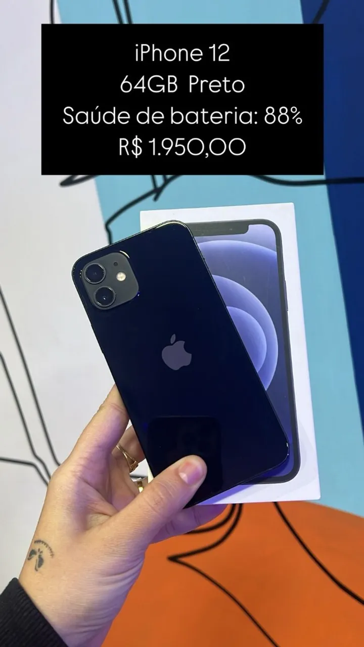 IPhone 12 Preto 64Gb Semi novo Saude de Bateria 86% | Loja Física