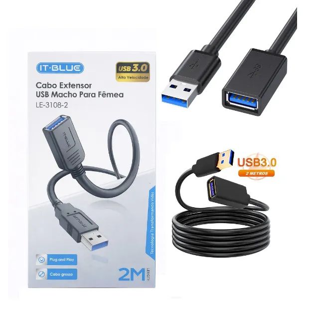 Cabo Extensor Usb 3.0 M/F 2 Metros It-Blue
