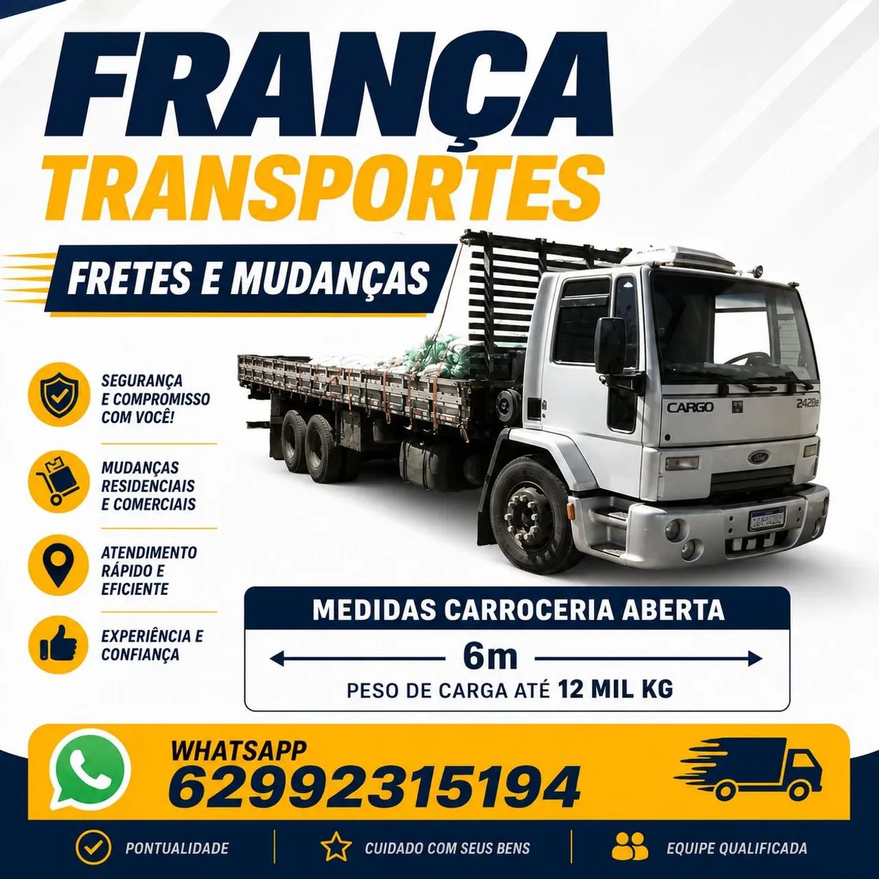 Frete caminhão carroceria aberta de 6 metros