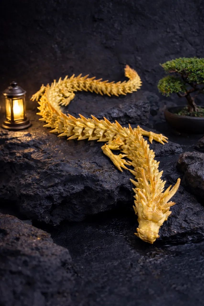 Dragão Articulado Dourado - Escultura Decorativa Flexível em Impressão 3D - Foto 4