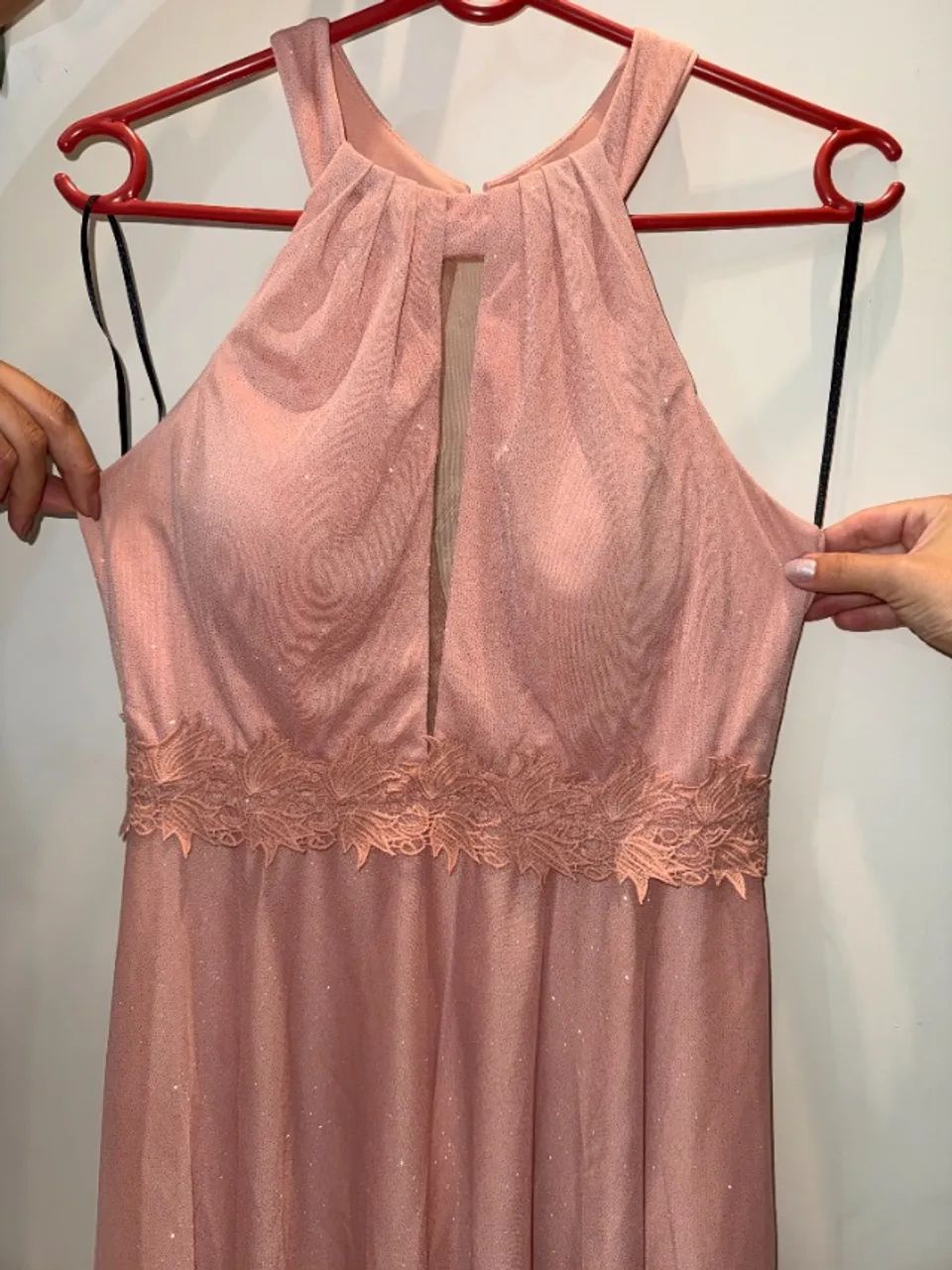 Vestido longo Rose de festa - renda e tule com brilho