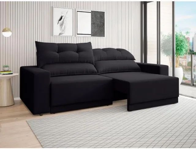 Sofá Salvador 2m Retrátil e Reclinável Preto