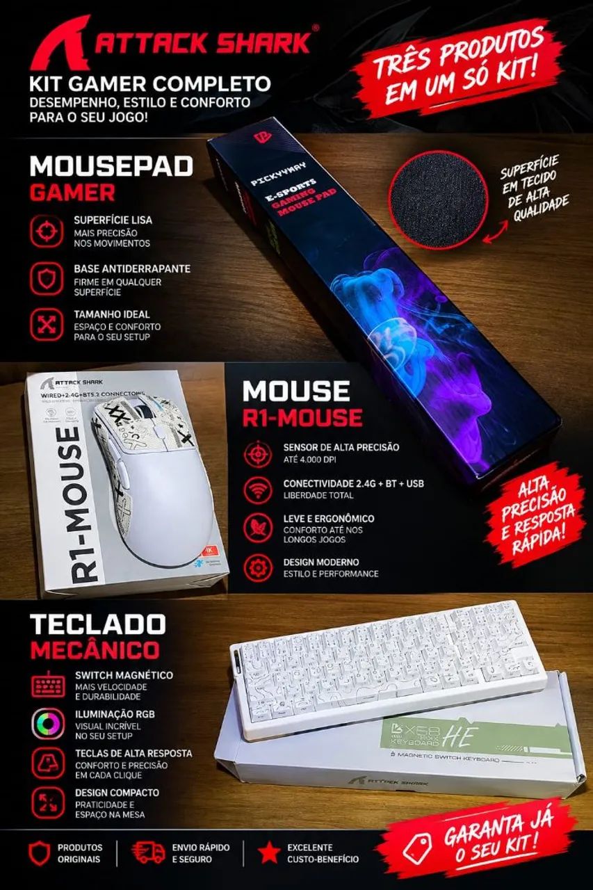 VENDO KIT ATTACK SHARK + MOUSEPAD