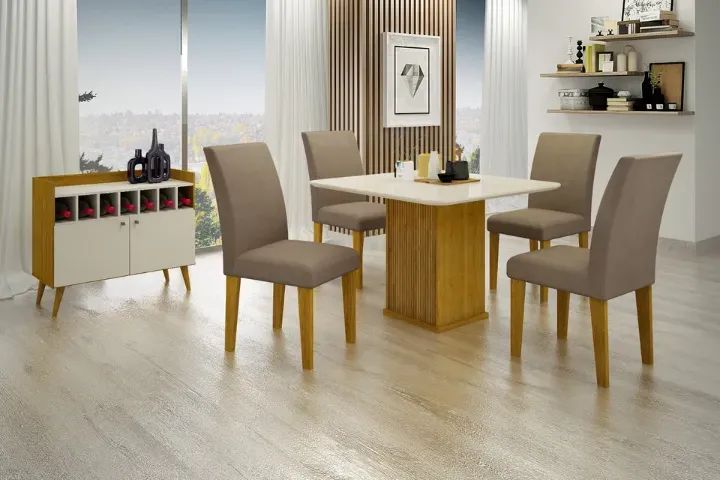 Conjunto Mesa de Jantar c/ 4 Cadeiras MDF Tampo Smart Napoli 