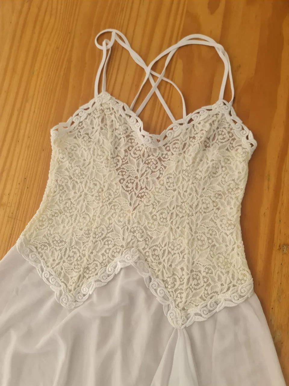 camisola longa vintage fruit de lá passion branca com renda  m - Foto 4