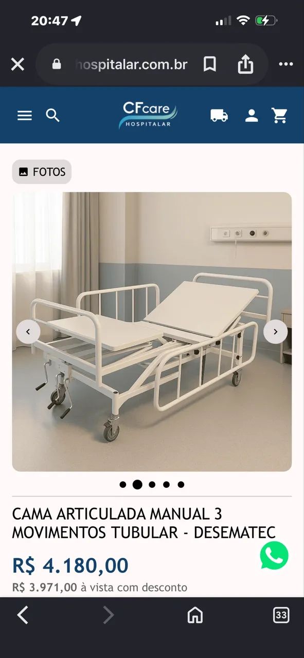 CAMA HOSPITALAR COM 3 MANIVELAS