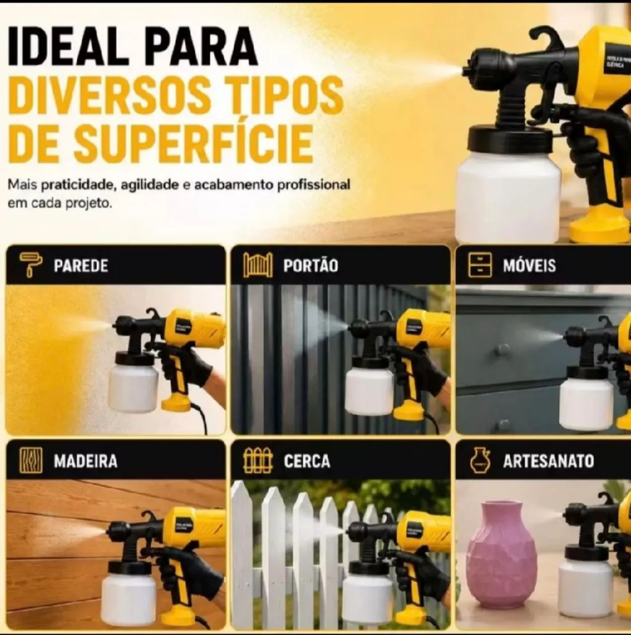 Pistola de Pintura Pulverizador de Tinta Elétrico 110v ou 220v 37000r Compressor 800ml - Foto 5