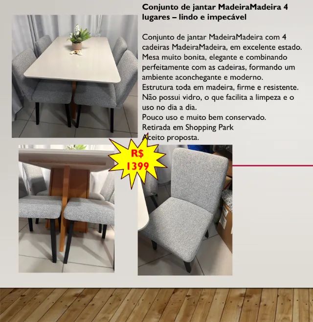 Conjunto de jantar MadeiraMadeira 4 lugares - lindo e impecável