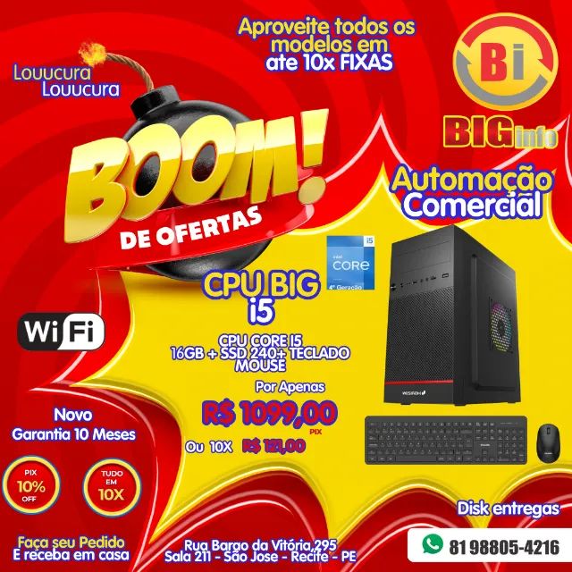 Computador Pc  BIG Cpu Intel Core I5 16gb Ram Ssd 240gb Wifi - Com Nota Fiscal