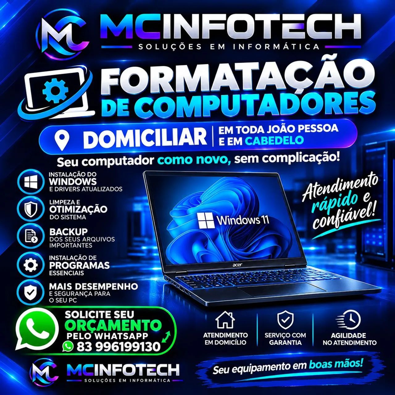 Formatação Notebooks ou computadores a Domicílio, João Pessoa e Cabedelo
