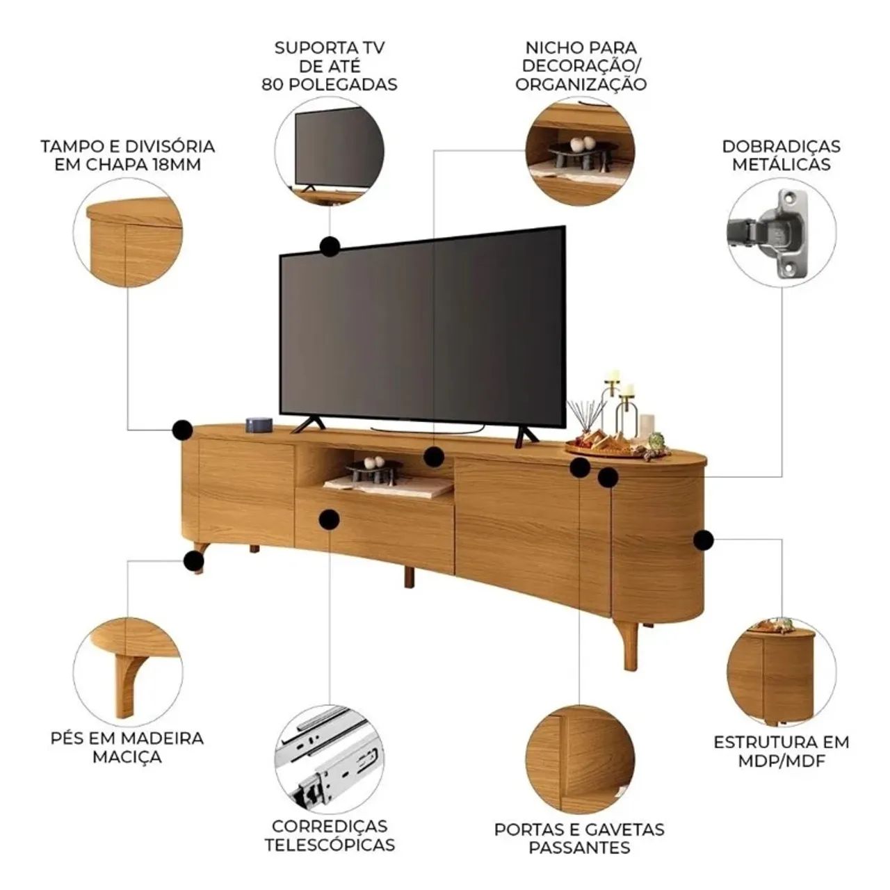 Rack Orgânico  Larg. 2.00m Cinamomo para TVs até 80 Polegadas rf7 - Foto 2