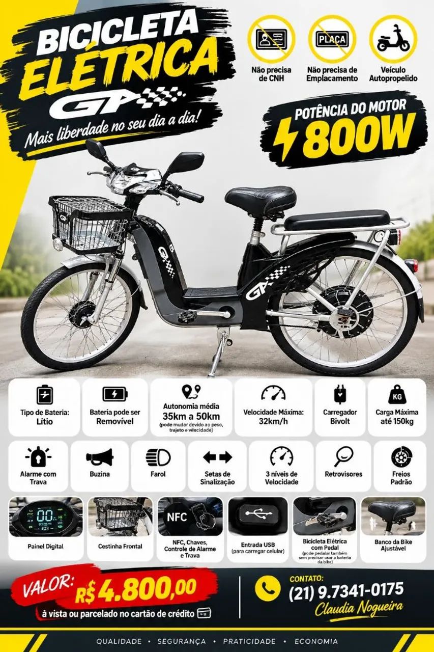 Bicicleta Elétrica POP 800W