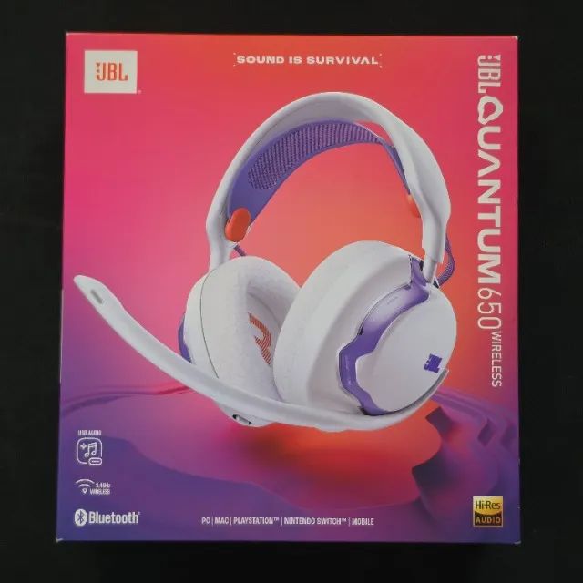 Headset Gamer JBL Quantum 650 Wireless - Branco e Roxo (Novo