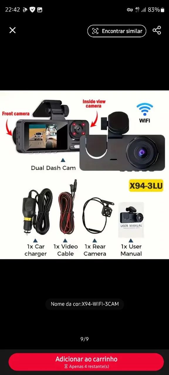 Camera interna carro com 3 canais