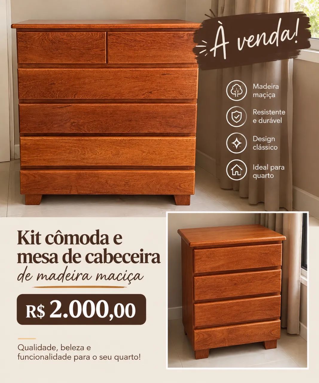 Cômoda e mesa de cabeceira 