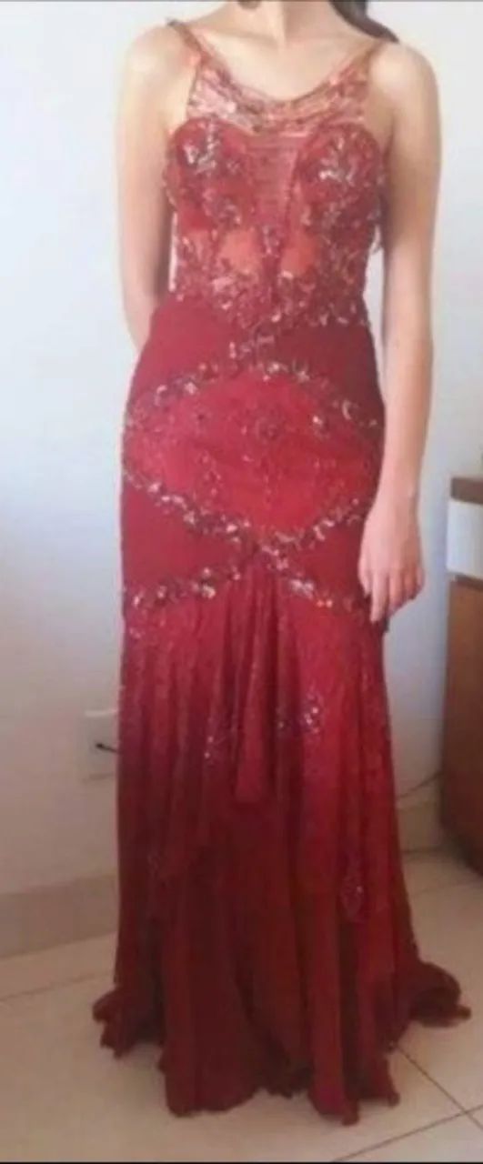 Vestido festa alta costura vermelho com pedrarias.Tam 40 - Foto 5