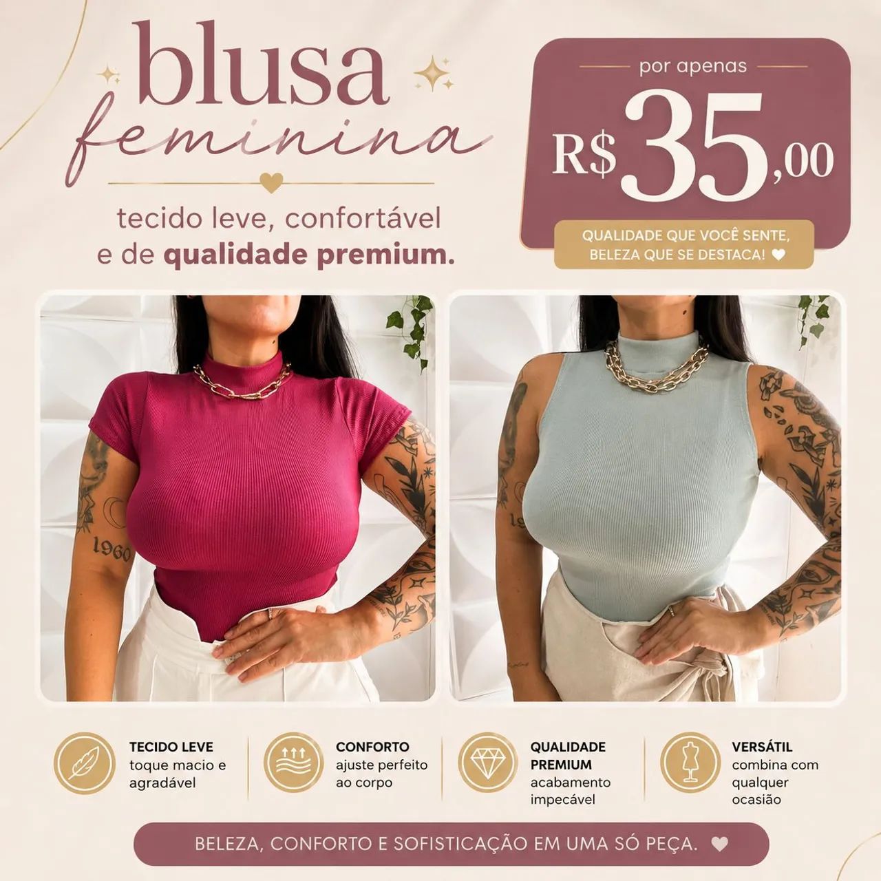 Blusa canelada, tam.: Único 