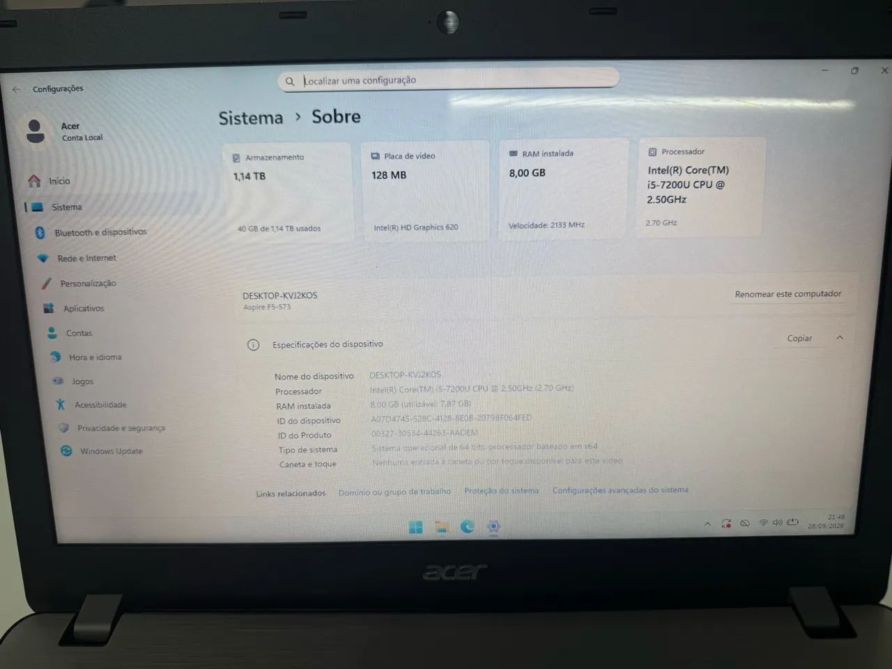 Notebook Acer Core i5 8GB - SSD256GB - Foto 4