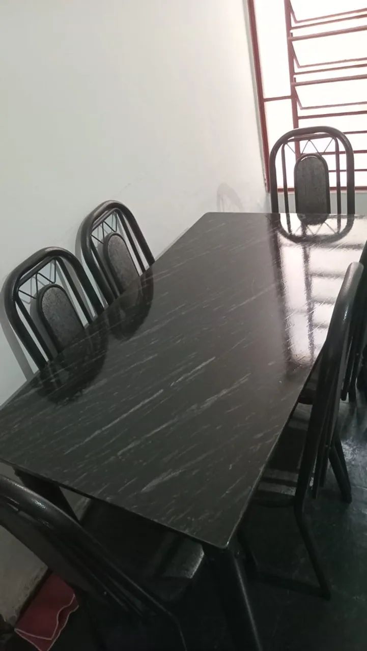 Mesa 6 Cadeiras Granito Preto Excelente Estado 