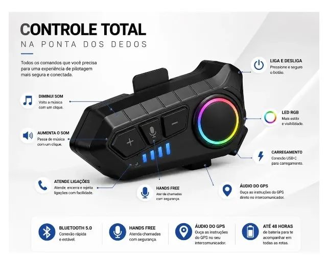 Fone de Ouvido Para Capacete Bluetooth Com Microfone Prova D´Agua Ipx6 - Foto 5