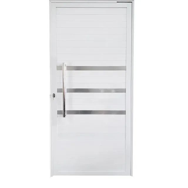 Porta Pivotante de Alumínio 210 X 120cm com Puxador e Friso Veneza Branco (NOVA)