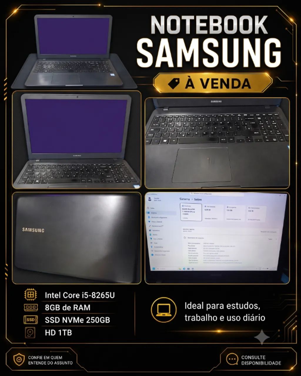 Notebook Samsung Intel Core i5 8GB RAM SSD NVMe + HD 1TB Usado Funcionando Perfeito - Foto 3