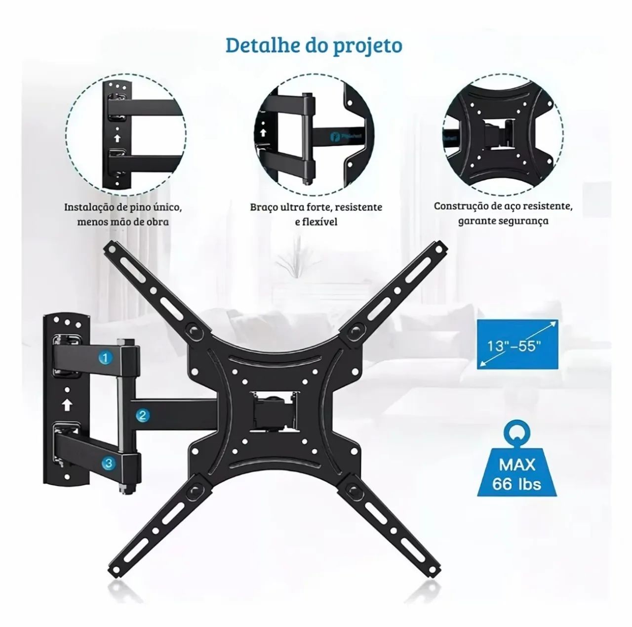 Suporte universal articulado de parede para Tvs de 16-55 polegadas - Foto 3