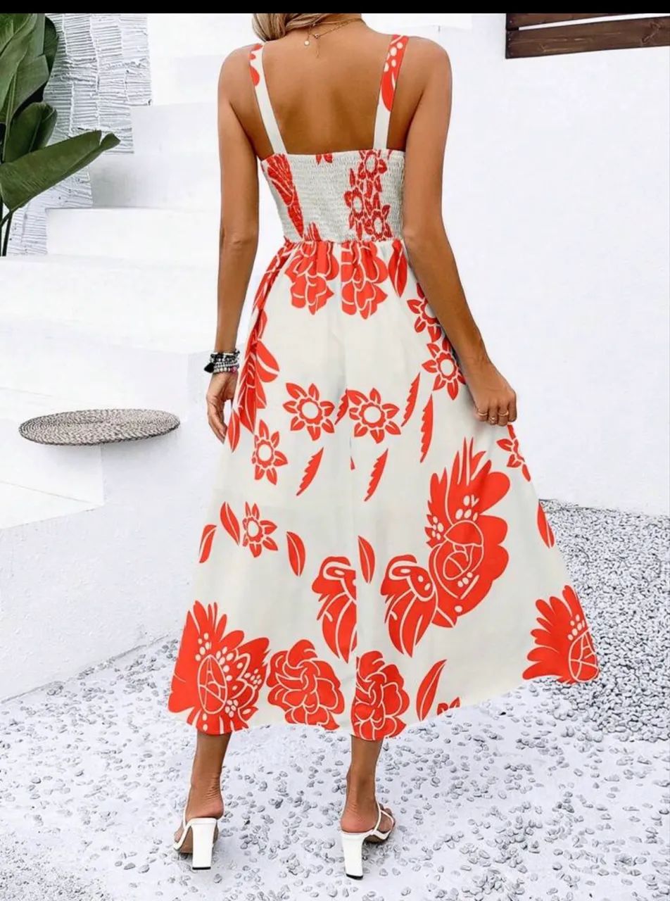 VESTIDO MIDI BRANCO COM LARANJA - Foto 3