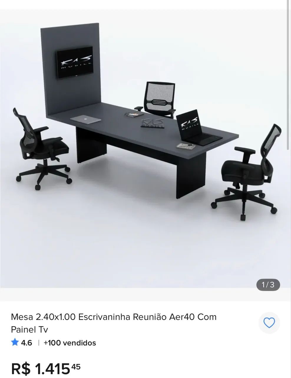 MESA REUNIÃO + PAINEL 240x120 - Foto 3