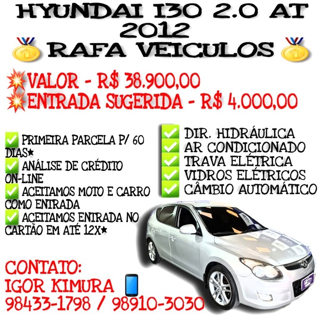 HYUNDAI I30 2.0 AT FLEX 2012, FALAR COM IGOR KIMURA GVHE8