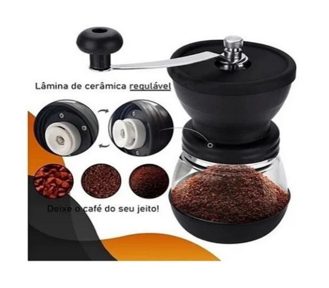 Moedor De Café Manual com ajuste de moagem Inox Cerâmica e pote de Vidro - Foto 4
