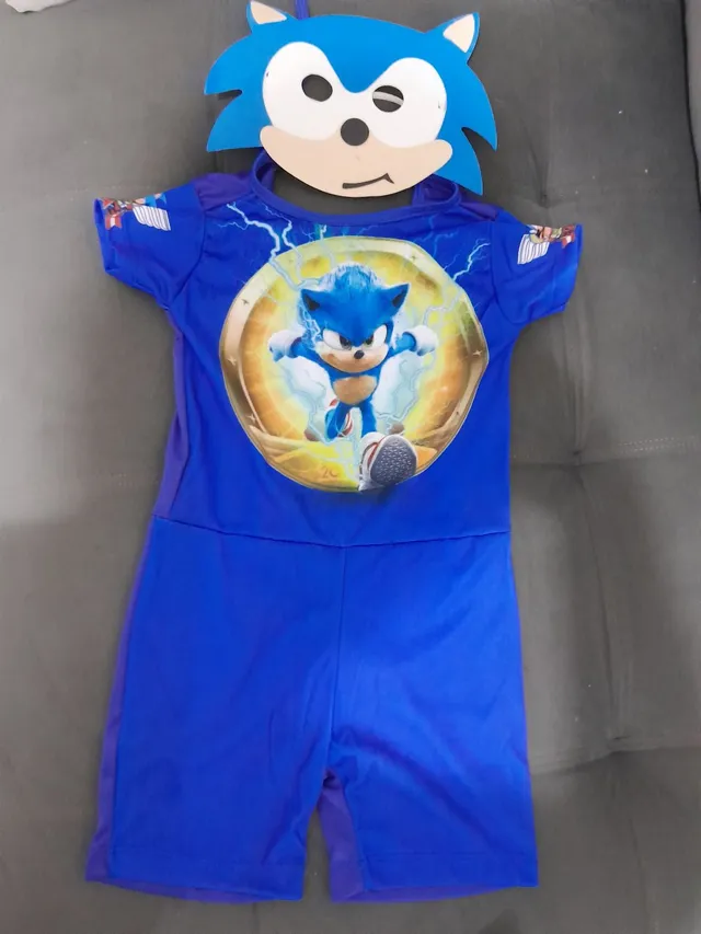 Roupa Fantasia Sonic Infantil Menino Azul Com Máscara
