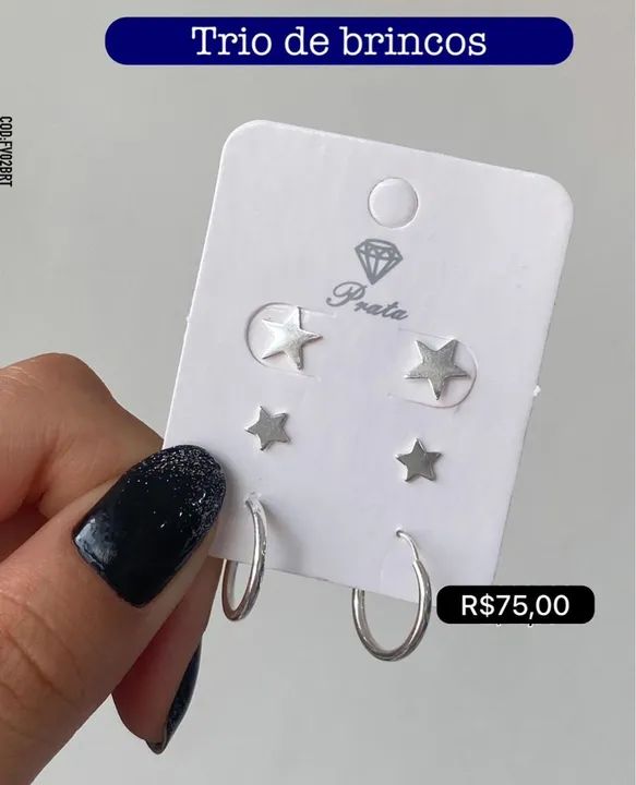 Trio de Brincos em Prata 925 - Estrelas e Argola