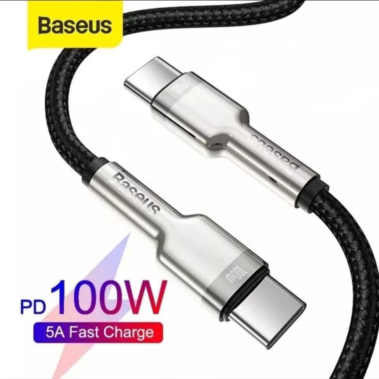Cabo USB Baseus tipo C para C carregamento rápido 100w 5a Metal 2M