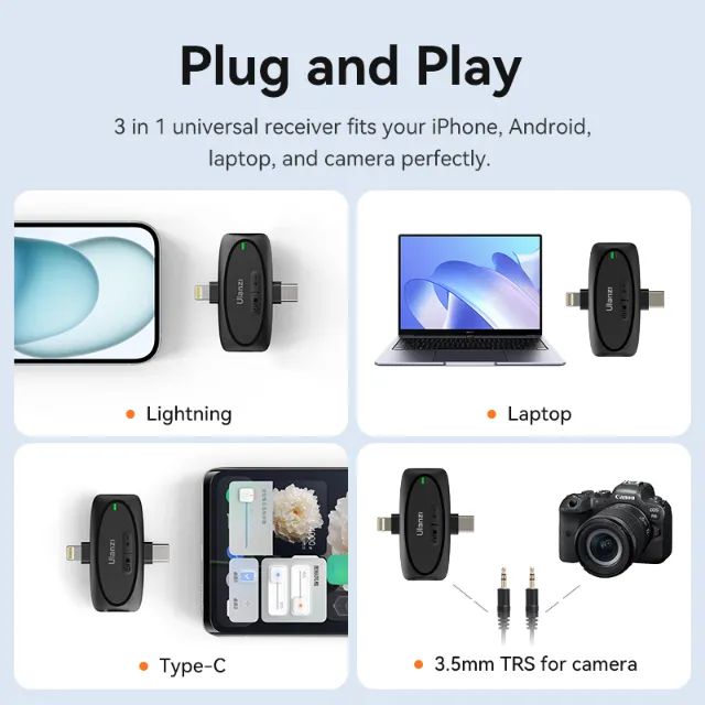 Microfone Sem Fio Ulanzi V6 3 em 1 Funciona Iphones, Android e Cameras - Foto 3