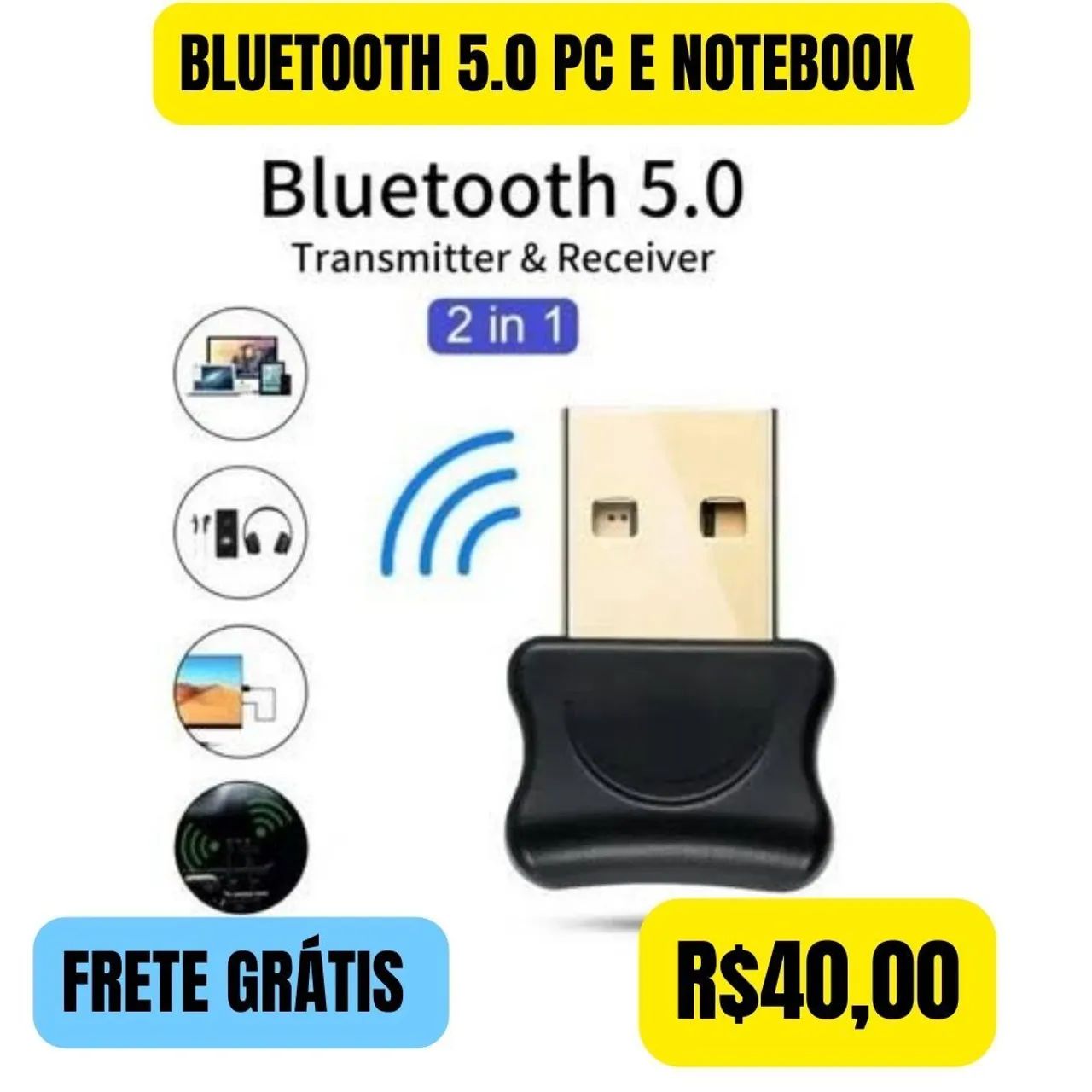 Adaptador Bluetooth 5.0 PC e Notebook - Frete Grátis