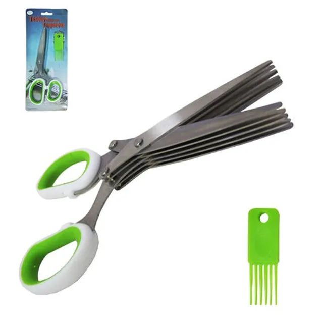 Tesoura De Cozinha De Metal Multipla Para Temperos Com 10 Laminas + Pente