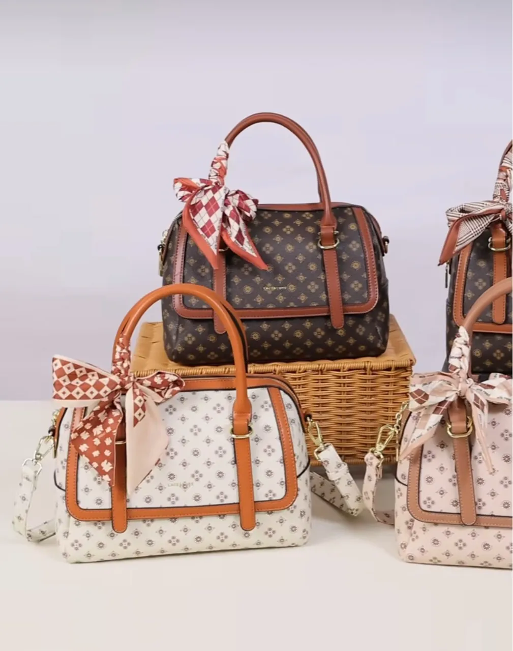 Bolsas Femininas Elegantes com Lenço Decorativo