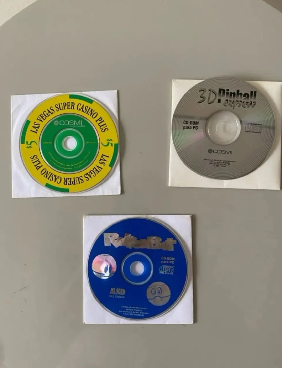 Coleção de CDs de jogos para PC: Las Vegas, 3D Pinball e RollerBot