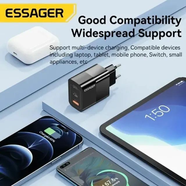 Carregador Turbo Essager 33w Gan Com Entrada Usb-a E Tipo-c - Foto 4