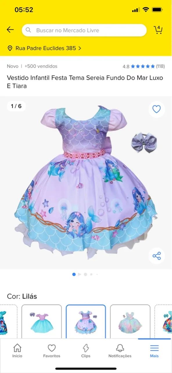 Vestido infantil luxo festa pequena sereia 