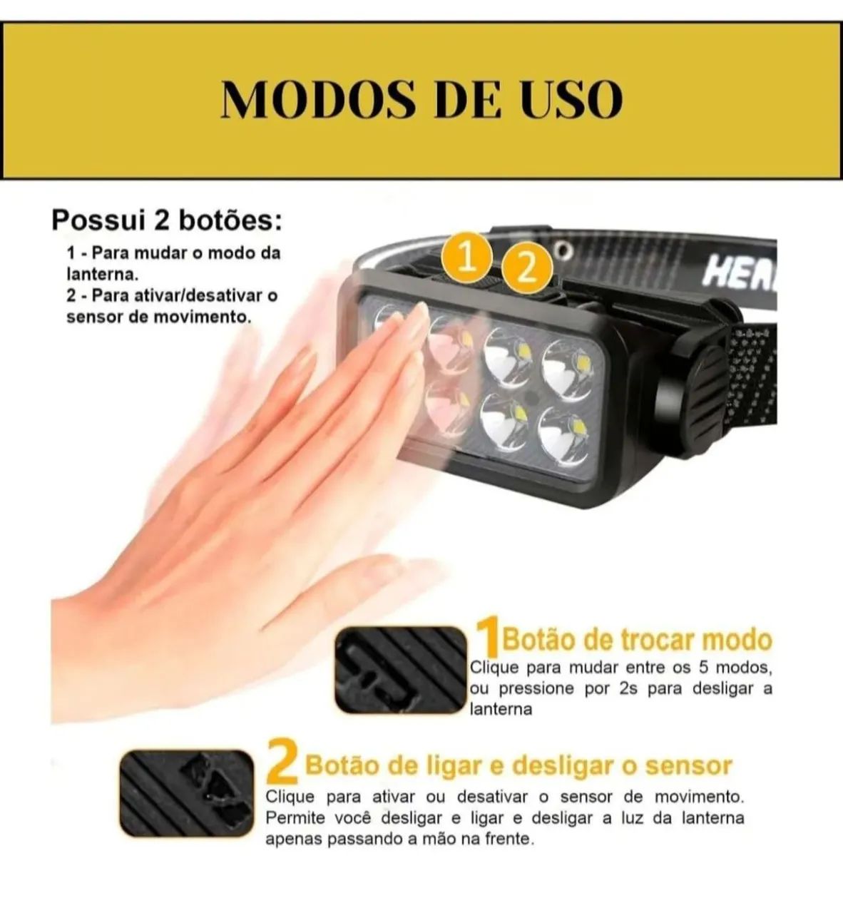 Lanterna de cabeça BomVink 8 LEDs - Ideal para camping e esportes! - Foto 4